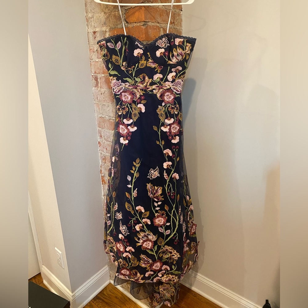Marchesa Notte Dress | Marchesa Notte Strapless High-Low Embroidered Tulle Gown - Picture 6 of 8
